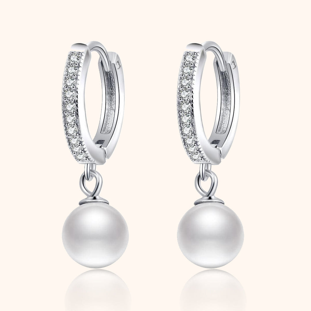 Silberne Creolen mit Perlenanhänger und Zirkonia, eleganter Schmuck, Damen Ohrringe