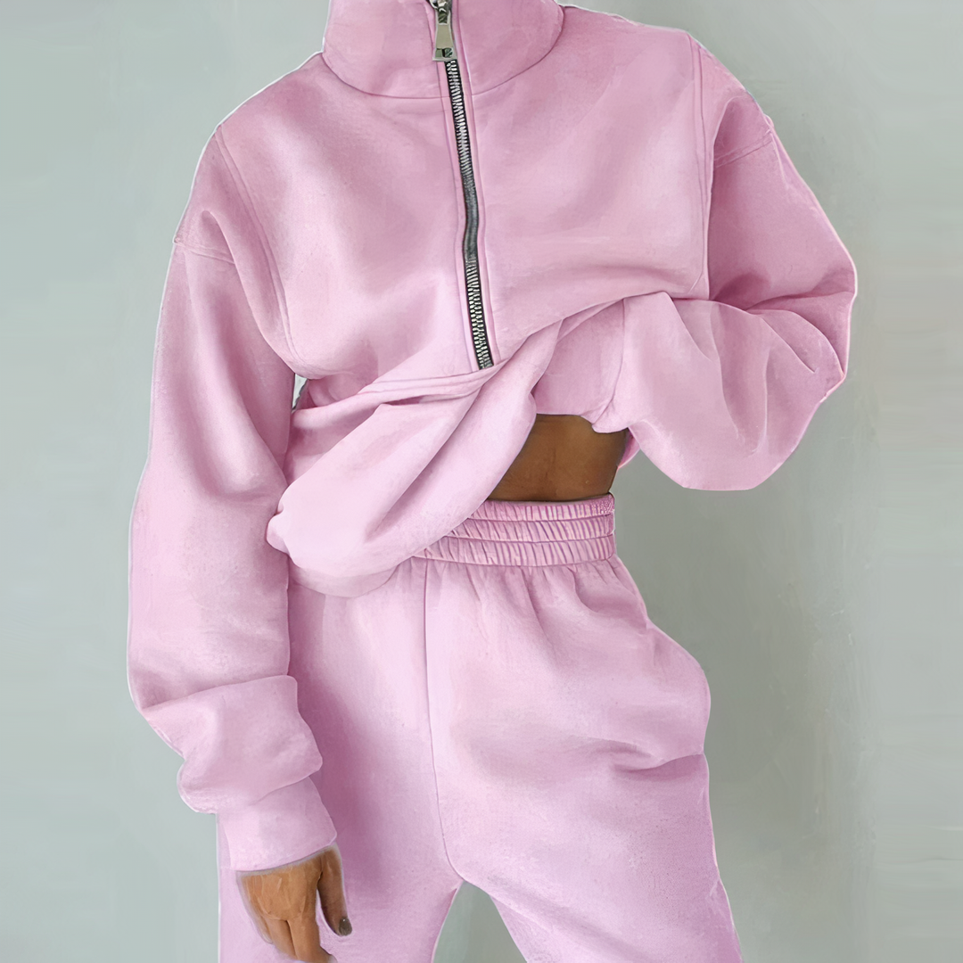 Rosa Damen-Sweatshirt mit Reißverschluss, gemütlich, modisch, Freizeitkleidung, Baumwolle.