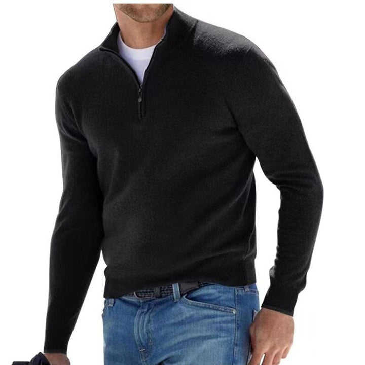 Schwarzer Herren-Kaschmirpullover mit Reißverschluss, elegantes Design, hochwertige Mode.