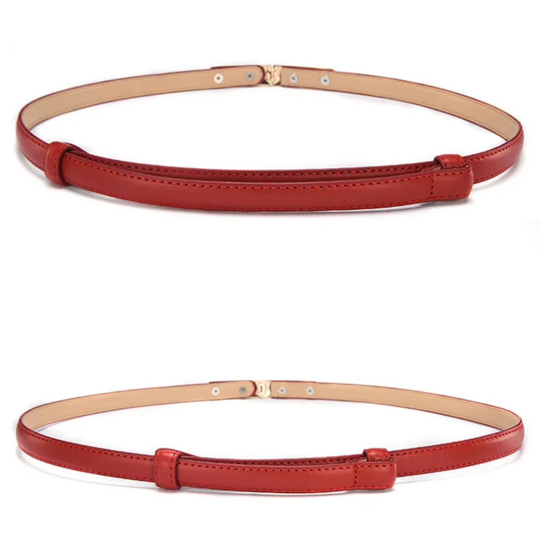 Roter elastischer Taillengürtel aus Leder mit Schnalle, modisches Accessoire für Damen.