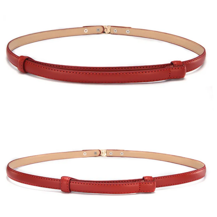 Roter elastischer Taillengürtel aus Leder mit Schnalle, modisches Accessoire für Damen.