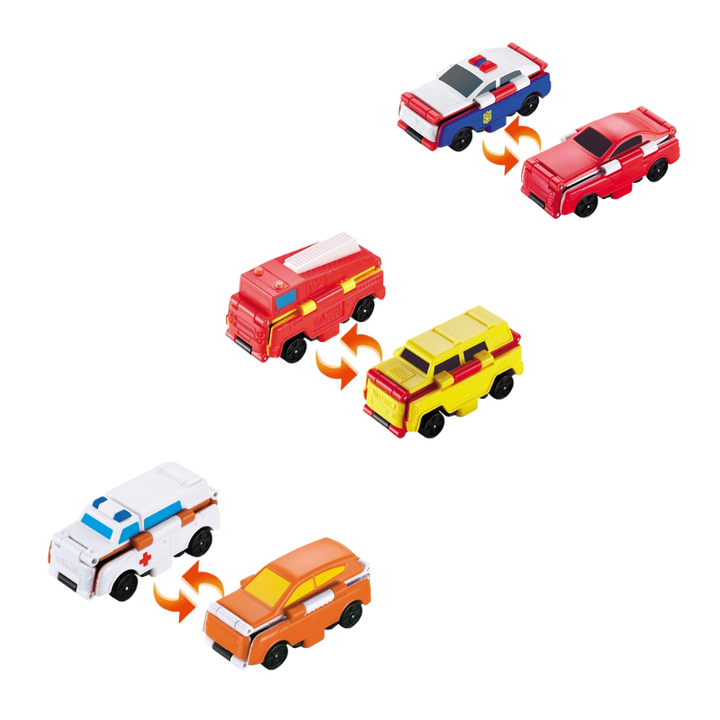 Spielzeug-Einsatzfahrzeuge Set, Polizei, Feuerwehr, Krankenwagen, bunt, Kinder, Kunststoff.