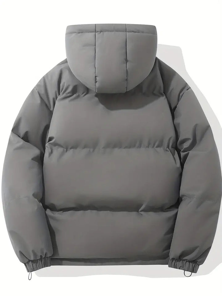 Graue Kapuzenjacke, warm, klassisches Design, Wintermode, Unisex, Emerson, Daunenoptik.