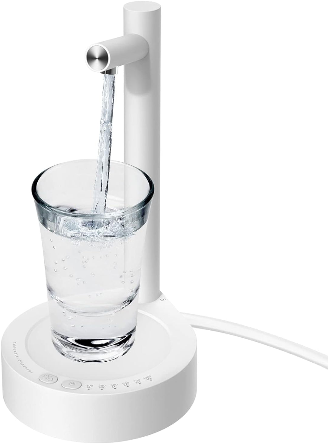 Weißer Wasserfilter mit Glas, modernes Design, Tischgerät, Wasseraufbereitung, Küche.