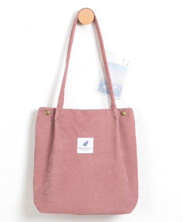 Rosa Cord-Tote-Bag mit langen Henkeln, Baumwolle, lässig, umweltfreundlich, Damenmode.
