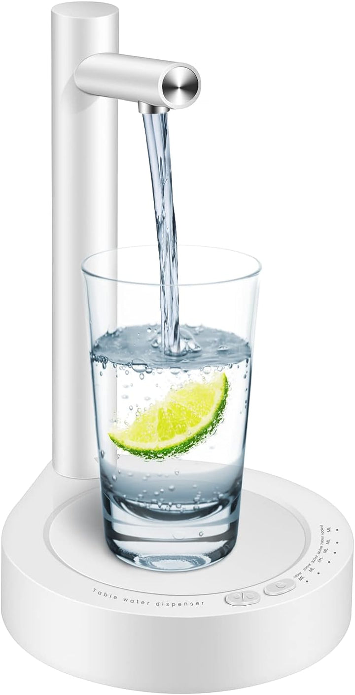 Weißer Wasserspender mit Glas, Zitrone, modernes Design, Küche, Tischgerät, Wasserhahn.