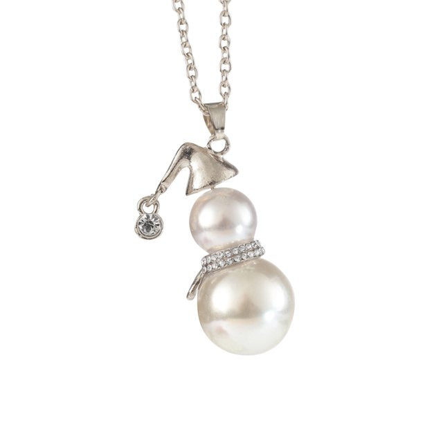 Schneemann-Perlenkette, Damen, Silber, modisch, langer Anhänger, Geschenk, Weihnachten.