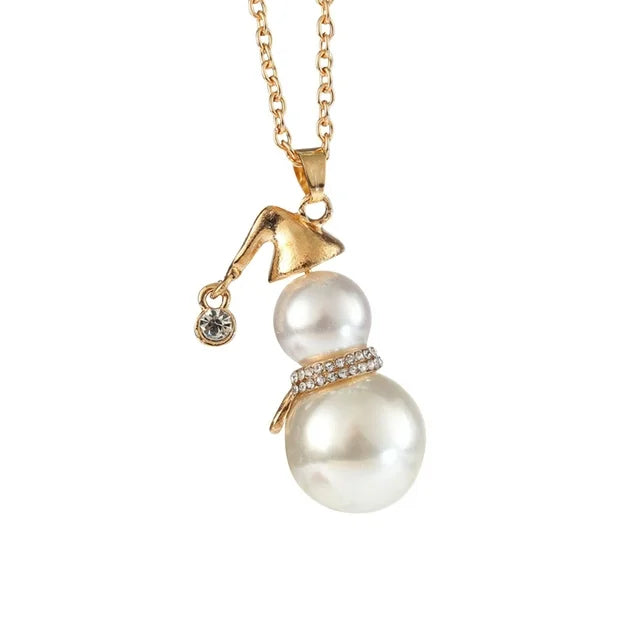 Schneemann-Perlenkette, goldfarben, Damen, langer Pulloverkette, Neujahrsgeschenk.