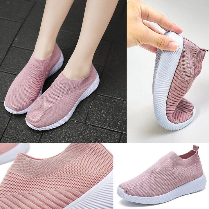 Rosa Damen-Sneaker aus Strick, flexibel, rutschfest, bequem, modisch, ideal für Freizeit.