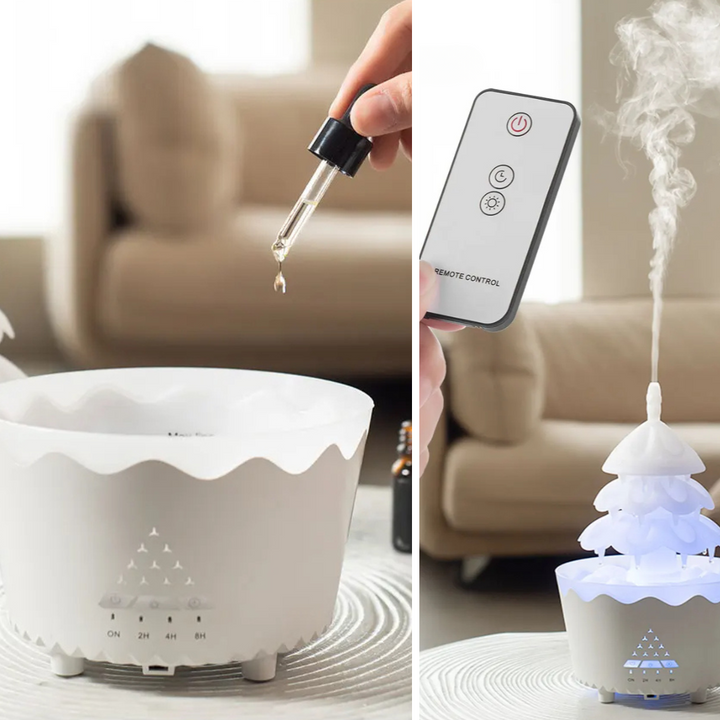 Weißer Weihnachtsbaum-Diffuser mit Fernbedienung, Aromatherapie, LED-Beleuchtung, modern.
