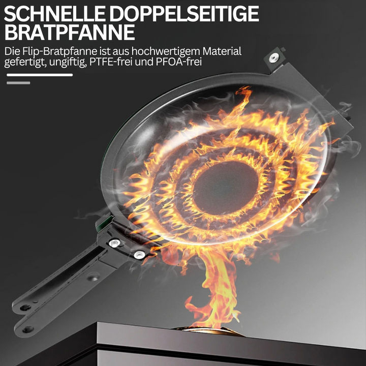 Doppelseitige Bratpfanne, antihaftbeschichtet, PTFE- und PFOA-frei, hitzebeständig, schwarz.