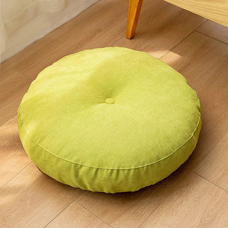 Rundes Sitzkissen grün, Bodenkissen für Meditation, Yoga, Baumwolle, Wohnzimmer Deko.