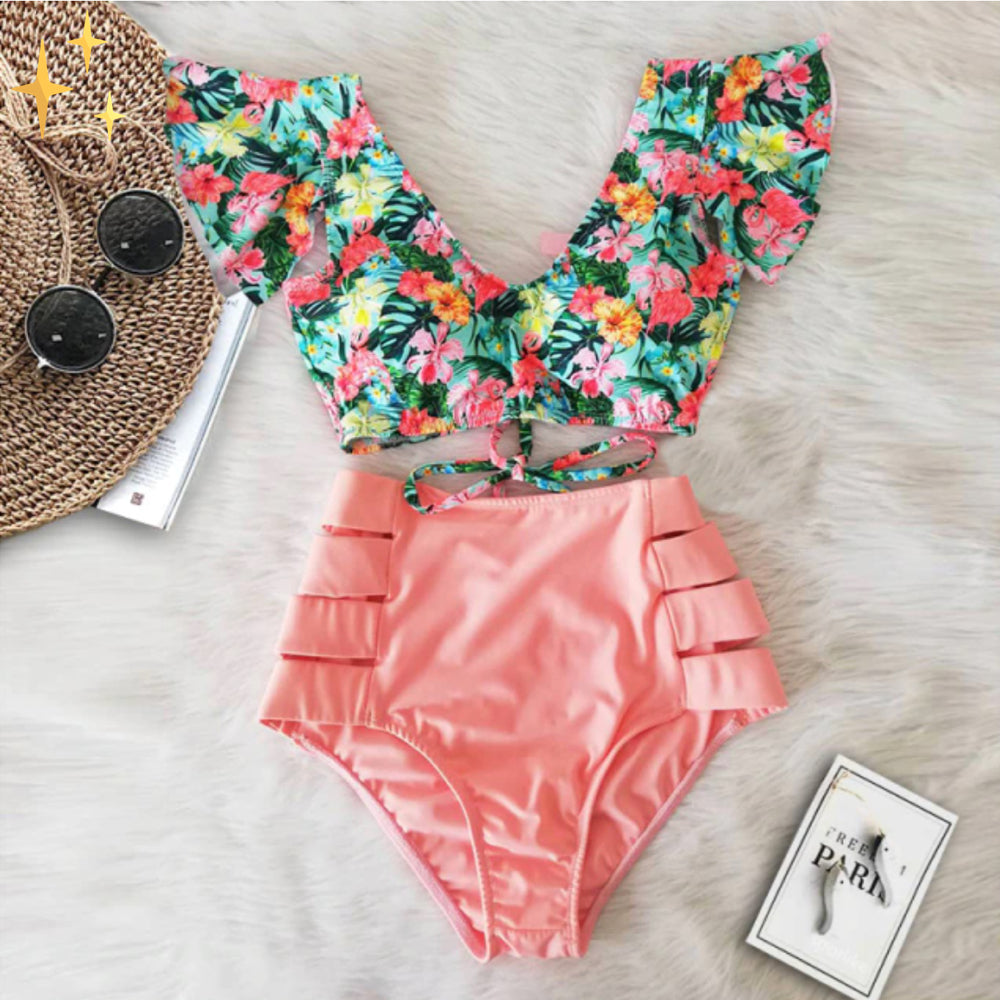 Bikini set s volánkovým topem a vysokými kalhotkami – Zaya