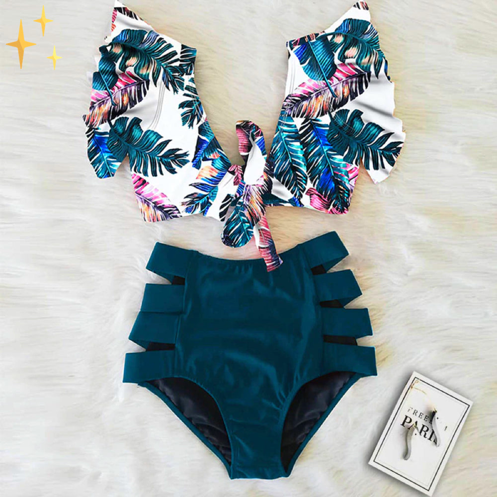 Bikini set s volánkovým topem a vysokými kalhotkami – Zaya