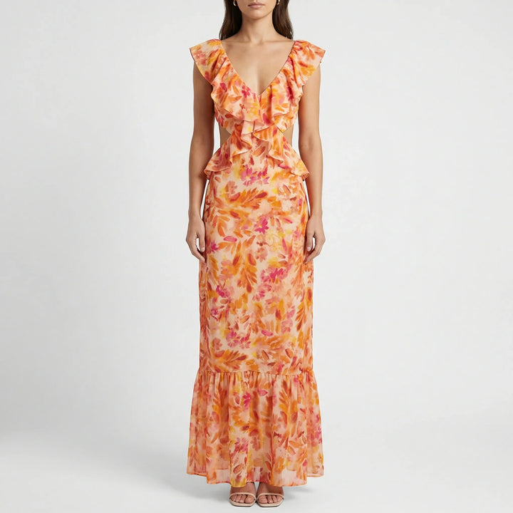 Florales Maxikleid Mit V-Ausschnitt - Kathy