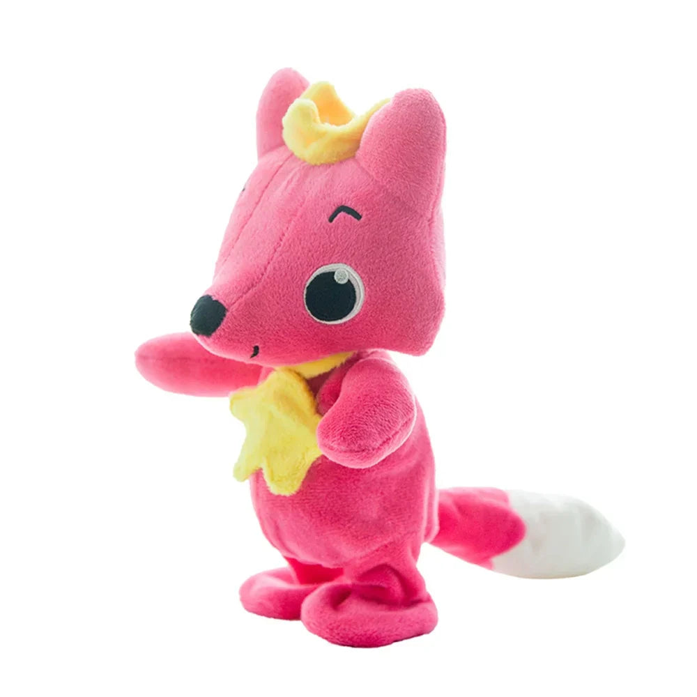 Rosa Fuchs Plüschtier mit gelbem Stern, weiches Spielzeug für Kinder, Geschenkidee.