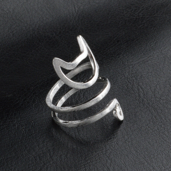 Silberner Katzenring, handgefertigt, kreatives Design, Damen-Schmuck, modisch, elegant.