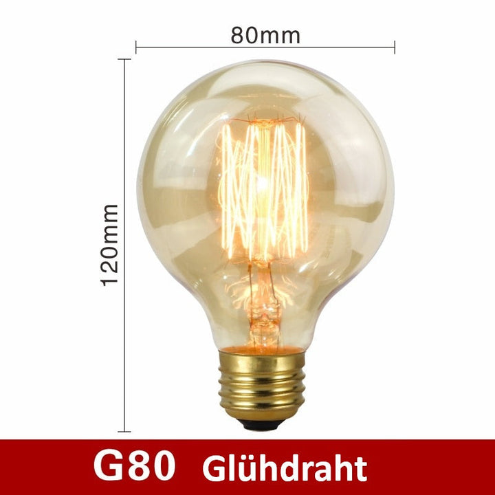 G80 Glühbirne, 80mm, 120mm, Glühdraht, Vintage, E27, warmweiß, dekorative Beleuchtung.