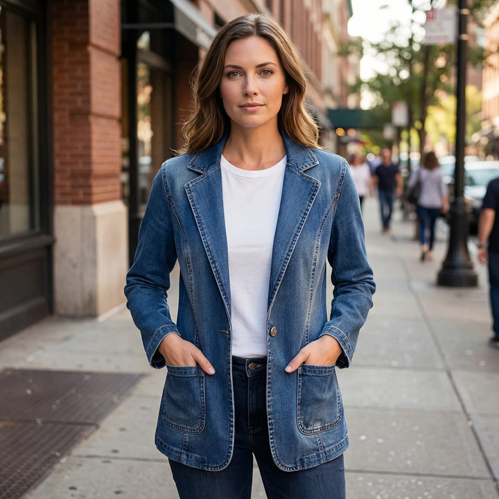 Gestructureerde Jeansblazer Met Revers Kraag - Rochelle