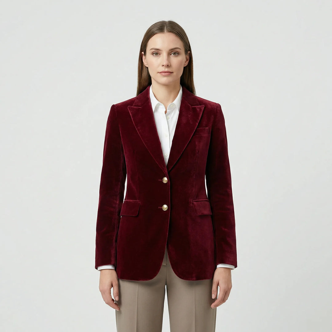 Getailleerde Fluwelen Blazer Met Gouden Knopen - Tamara