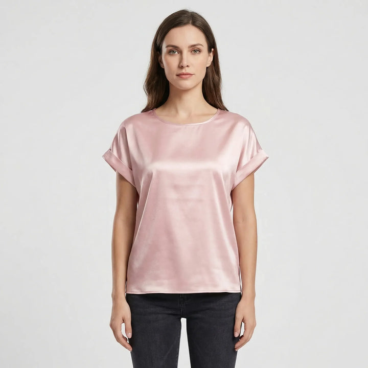 Glossy Short-Sleeve Relaxed Top - Natasha