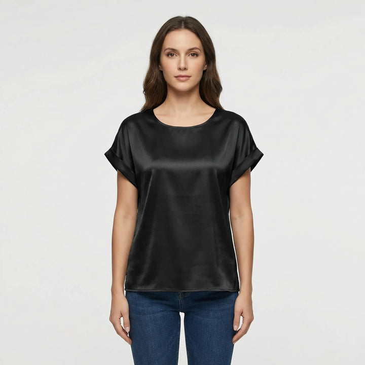 Glossy Short-Sleeve Relaxed Top - Natasha
