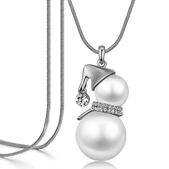 Schneemann-Anhänger Halskette, Silber, Perlen, Strass, Weihnachtsgeschenk, Damen Schmuck