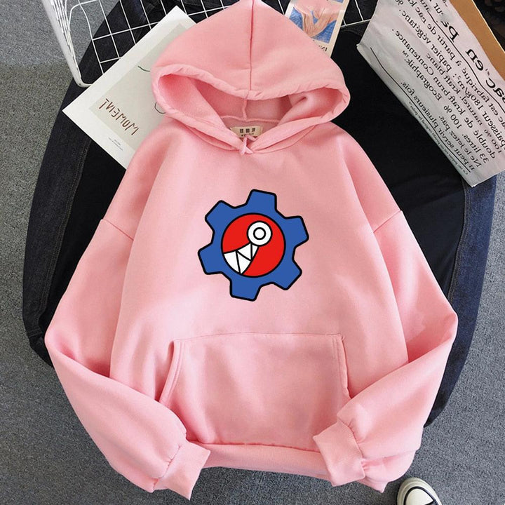 Rosa Kapuzenpullover mit Zahnrad-Design, Baumwolle, Unisex, modisch, bequem, Freizeitkleidung.