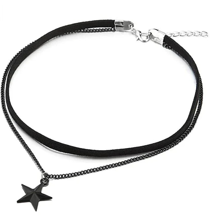 Schwarzes Stern-Choker-Halsband, doppellagig, verstellbar, modisches Accessoire für Damen.