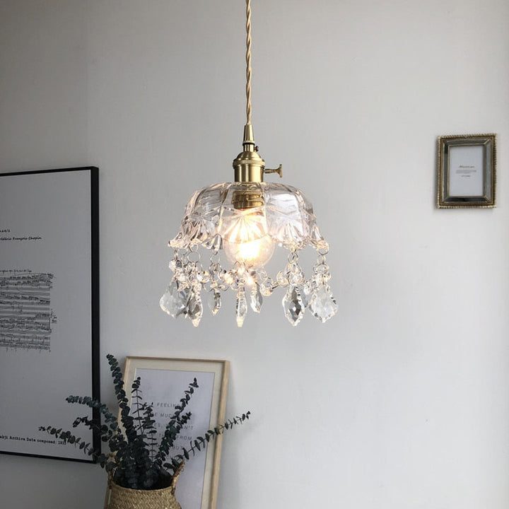 Kronleuchter aus Kristallglas, Vintage-Stil, hängend, goldene Fassung, Wohnzimmerbeleuchtung