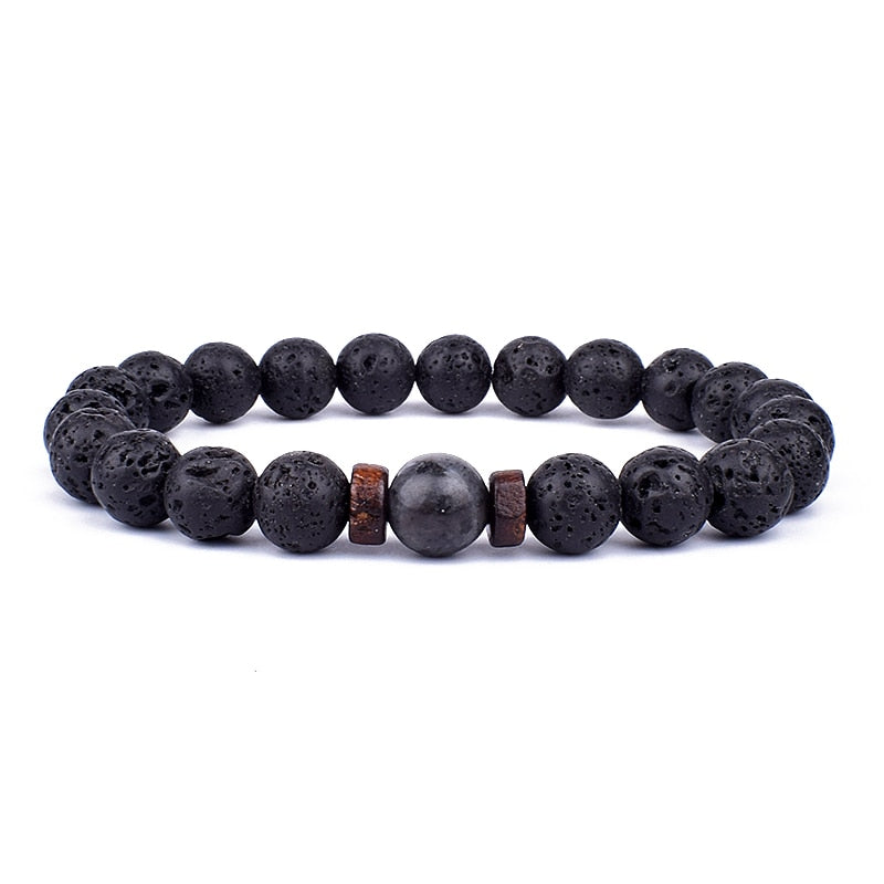 Schwarzes Lavastein-Armband mit Holzperlen, elastisch, für Herren und Damen, modisch.