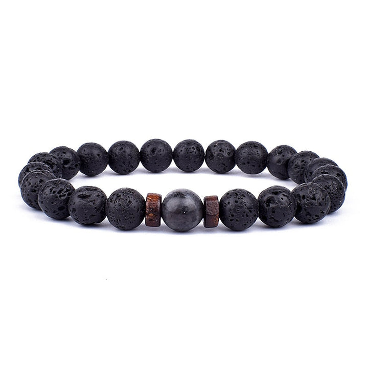 Schwarzes Lavastein-Armband mit Holzperlen, elastisch, für Herren und Damen, modisch.