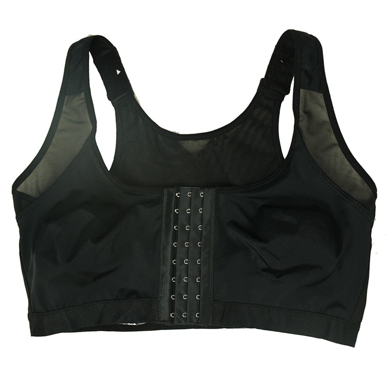 Schwarzer Sport-BH mit Hakenverschluss, atmungsaktiv, Damen-Fitnessbekleidung.