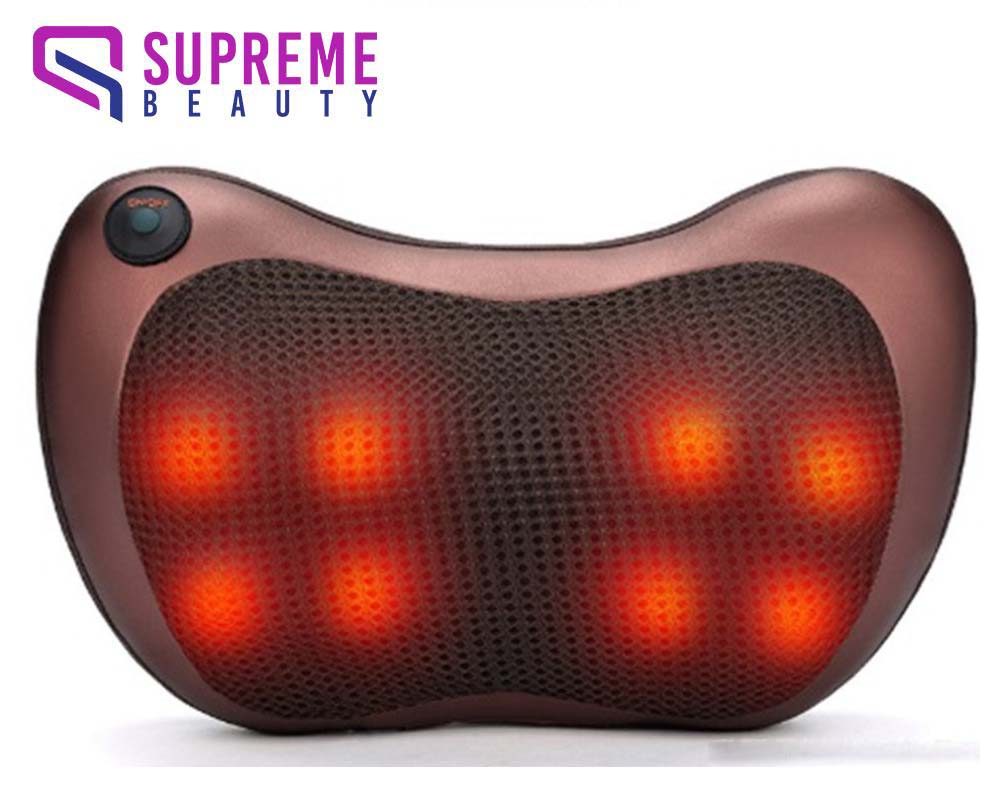 Shiatsu-Massagekissen mit Wärmefunktion, braun, ergonomisch, für Nacken und Rücken.