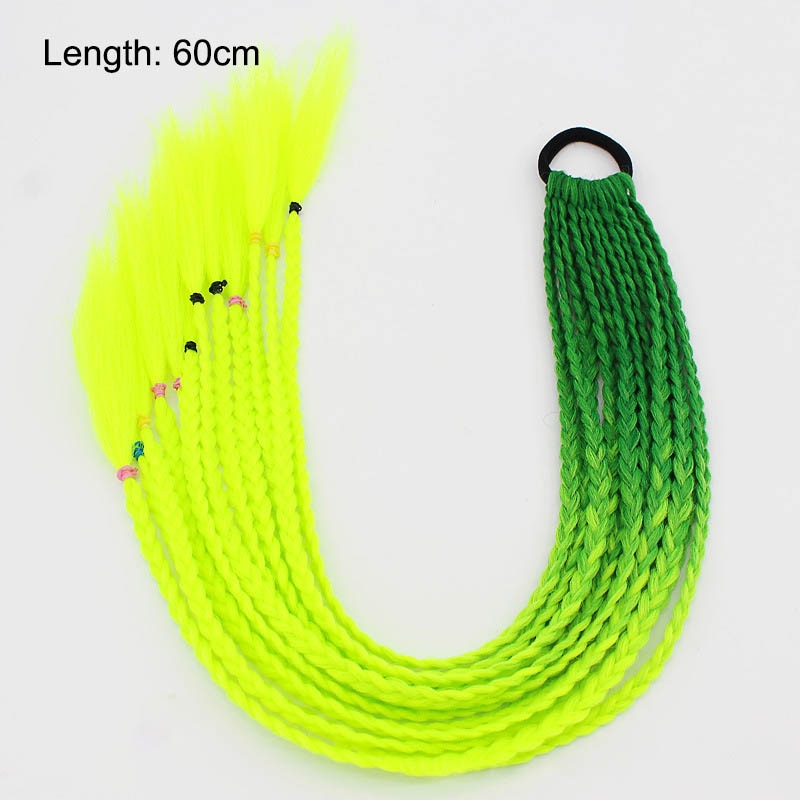 Neon-grüne Kunsthaar-Zöpfe, 60 cm, geflochten, Haarverlängerung, leuchtend, modisch.
