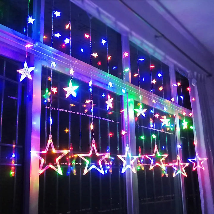 LED-Lichterkette Sterne bunt Fensterdekoration Weihnachten Innenbereich Energiesparend