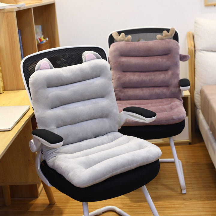 Graue und rosa Bürostuhl-Sitzkissen mit Tierohren, Plüsch, ergonomisch, gemütlich.
