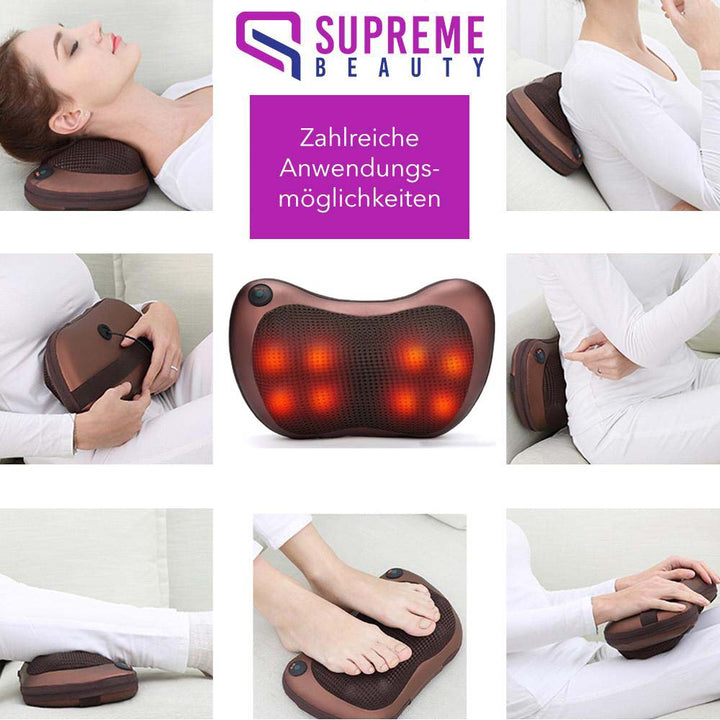 Shiatsu-Massagekissen mit Wärmefunktion, braun, vielseitig einsetzbar für Nacken, Rücken, Füße.