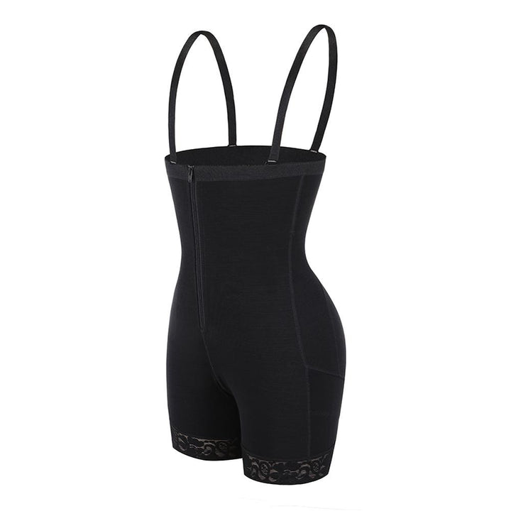 Schwarzer figurformender Body mit Trägern, Reißverschluss, nahtlos, Damen Shapewear.