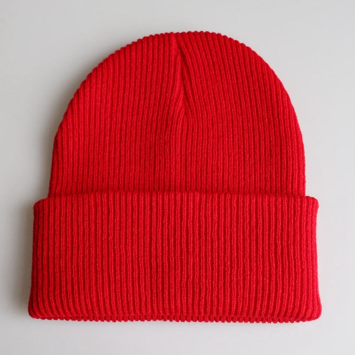 Rote Strickmütze aus Wolle, Unisex, warm, modisch, ideal für Winter, Freizeitkleidung.