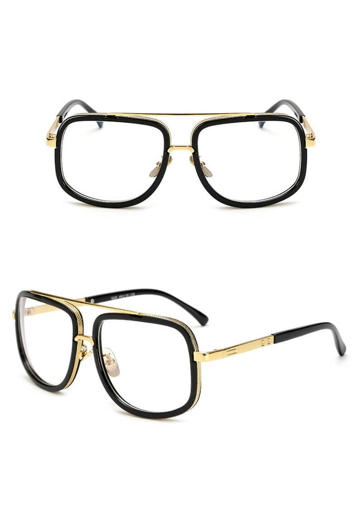 Schwarz-goldene Retro-Brille, eckig, Metallrahmen, Unisex, modisch, Vintage-Stil.