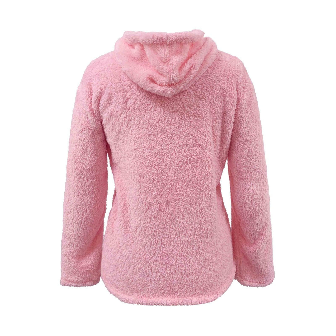 Rosa Damen-Fleecejacke mit Kapuze, weiches Material, warm, modisch, Winterbekleidung.