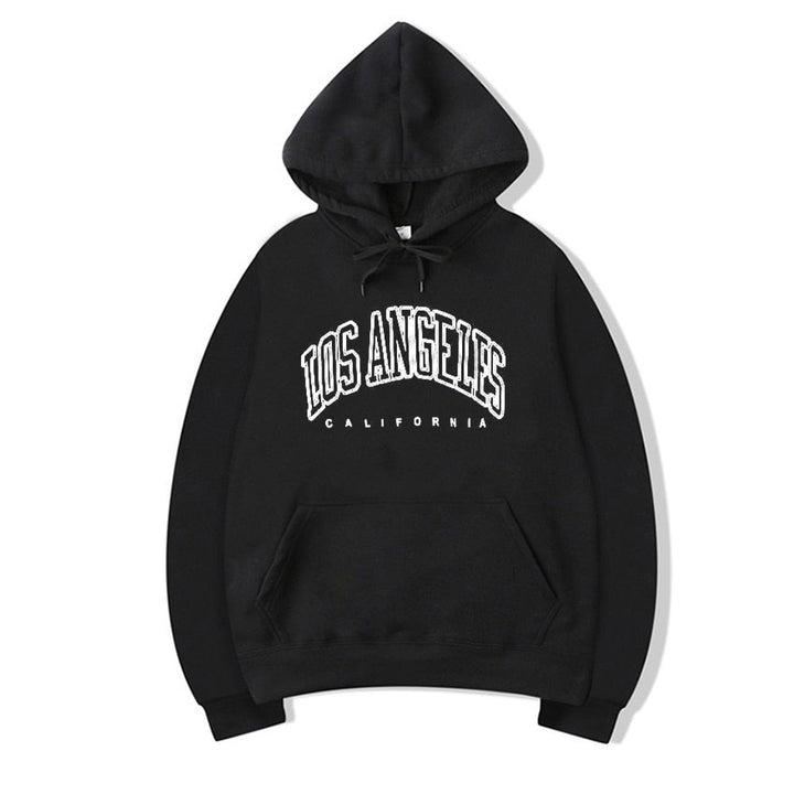 Schwarzer Hoodie mit "Los Angeles" Aufdruck, Baumwolle, Unisex, Kapuzenpullover, modisch.