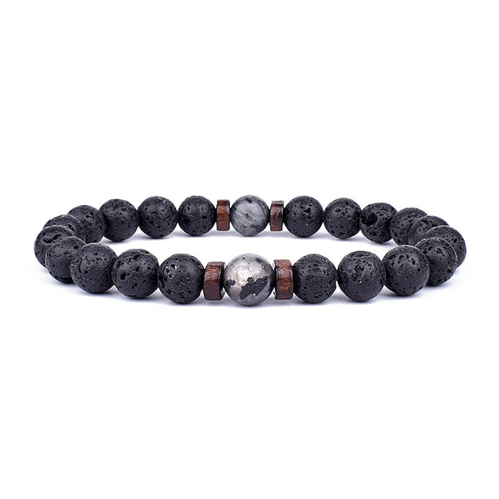 Armband aus Lavastein und Holzperlen, schwarz, elastisch, Unisex-Schmuck, modisch.