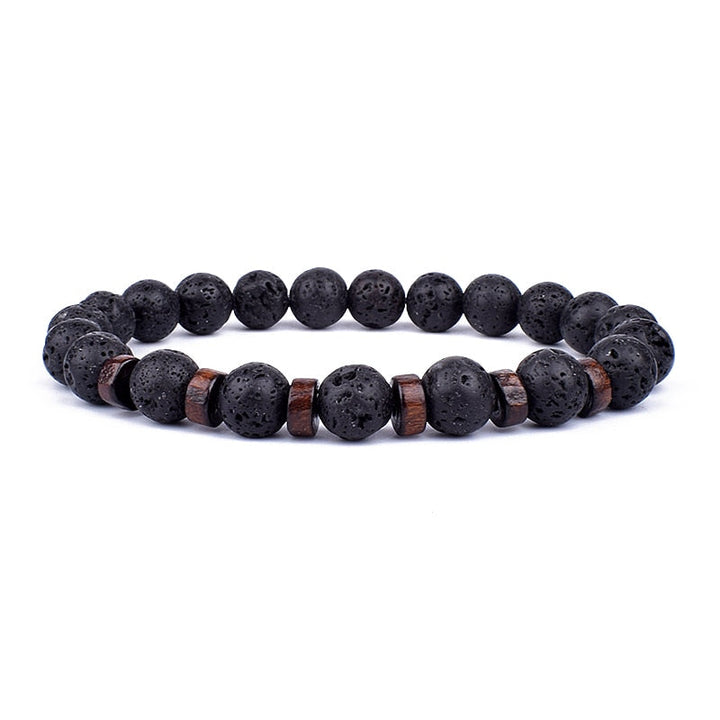 Schwarzes Lavastein-Armband mit Holzperlen, elastisch, Unisex-Schmuck, modisch.
