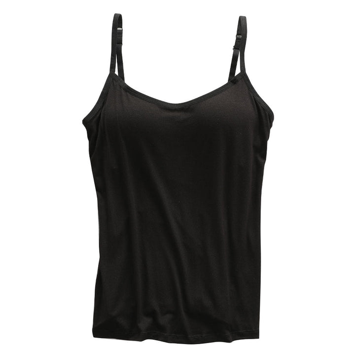 Schwarzes Damen-Top mit Spaghettiträgern, ärmellos, aus Baumwolle, ideal für Sommermode.