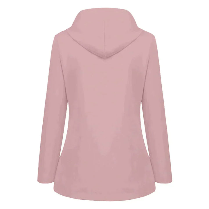 Rosa Damen-Hoodie, langärmelig, Kapuze, Freizeitmode, weiches Material, Rückansicht.