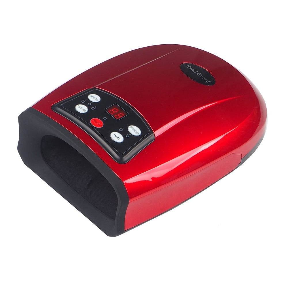 Roter elektrischer Handmassagegerät mit digitalem Display und Bedienelementen, ergonomisches Design.