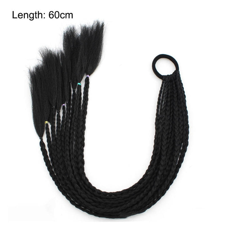 Schwarze synthetische Haarverlängerung, geflochten, 60 cm Länge, für Cosplay und Styling.