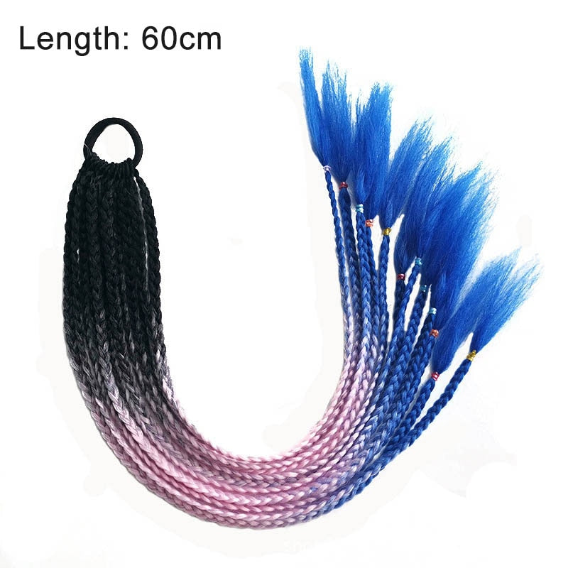 Schwarze, rosa und blaue Ombre-Zopfverlängerungen, 60 cm, synthetisches Haar, geflochten.